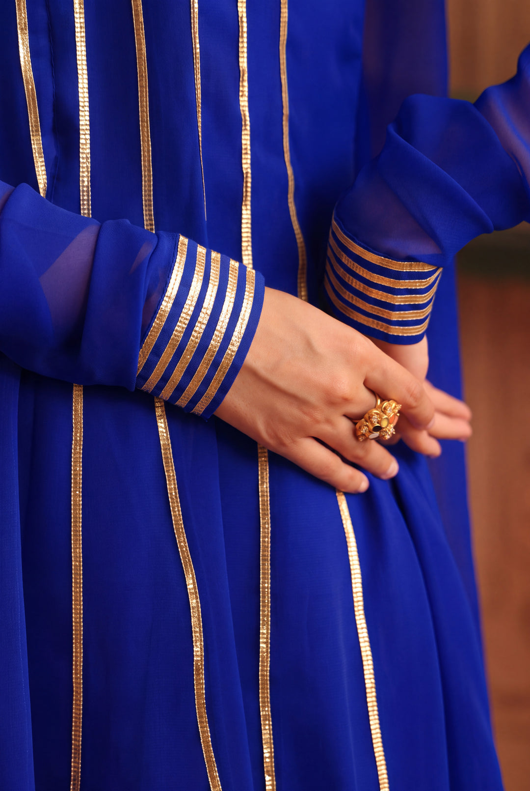 Peacock Blue Gota Georgette Anarkali Set