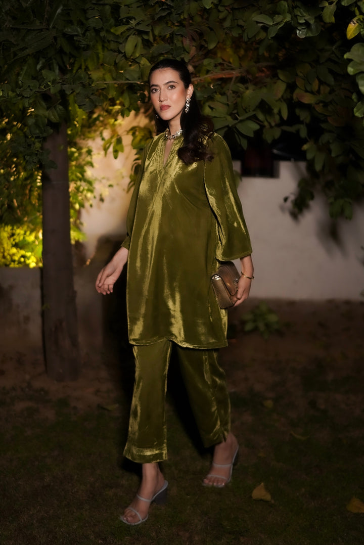 Olive Green Velvet Co-ord Set