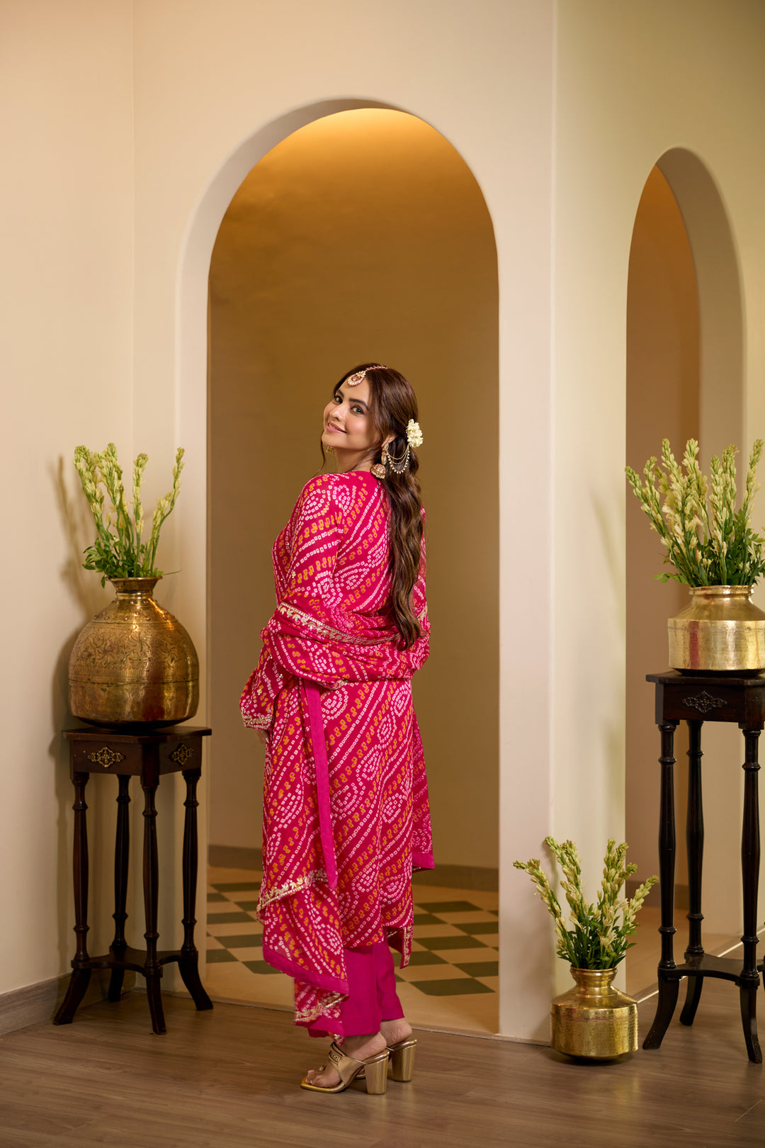 Moksha Red Rani Bandhej Suit Set