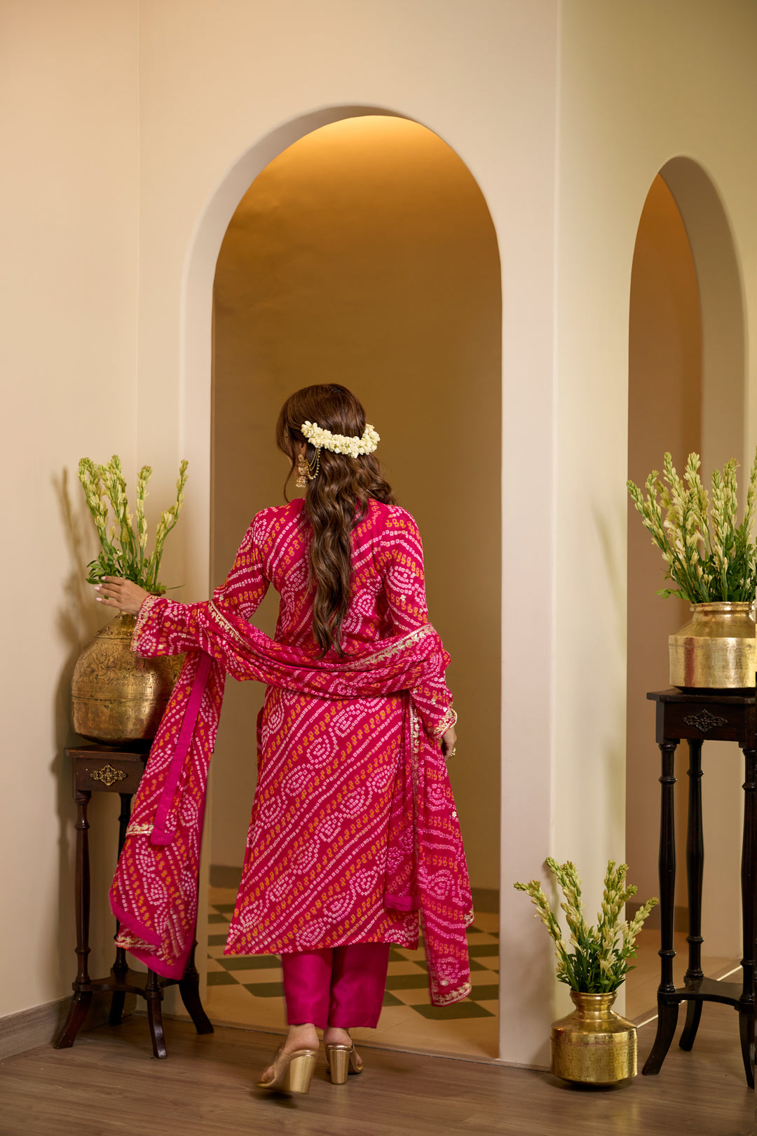 Moksha Red Rani Bandhej Suit Set