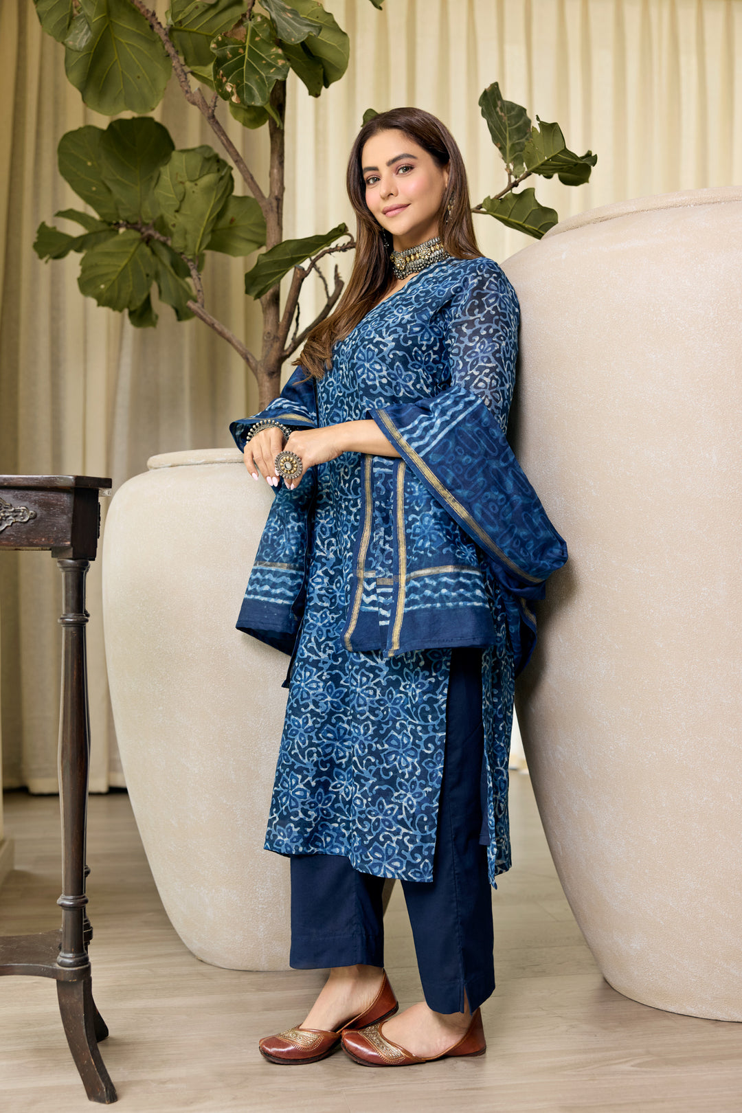 Ananya Blue Chanderi Dabu Suit Set