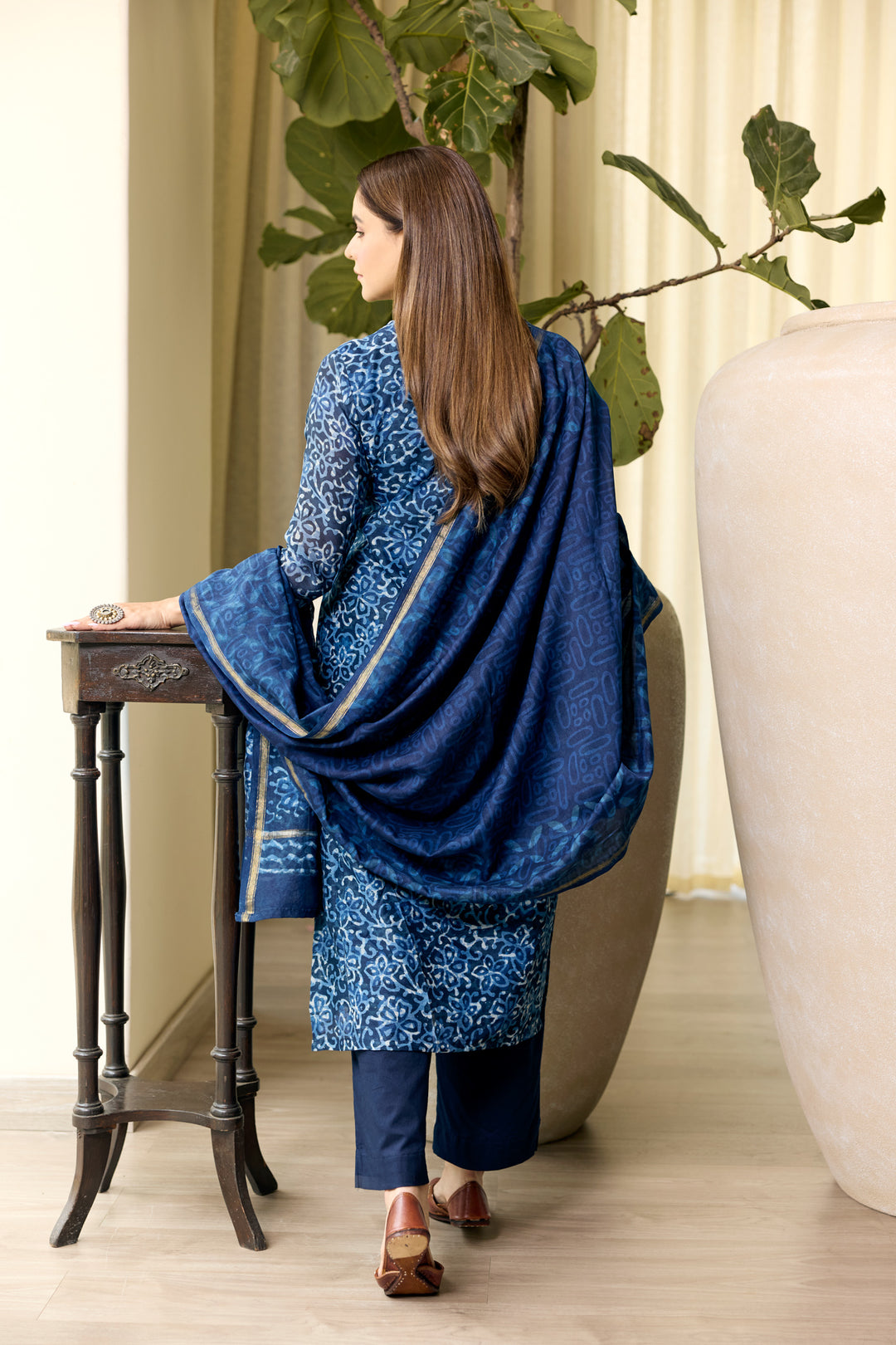Ananya Blue Chanderi Dabu Suit Set