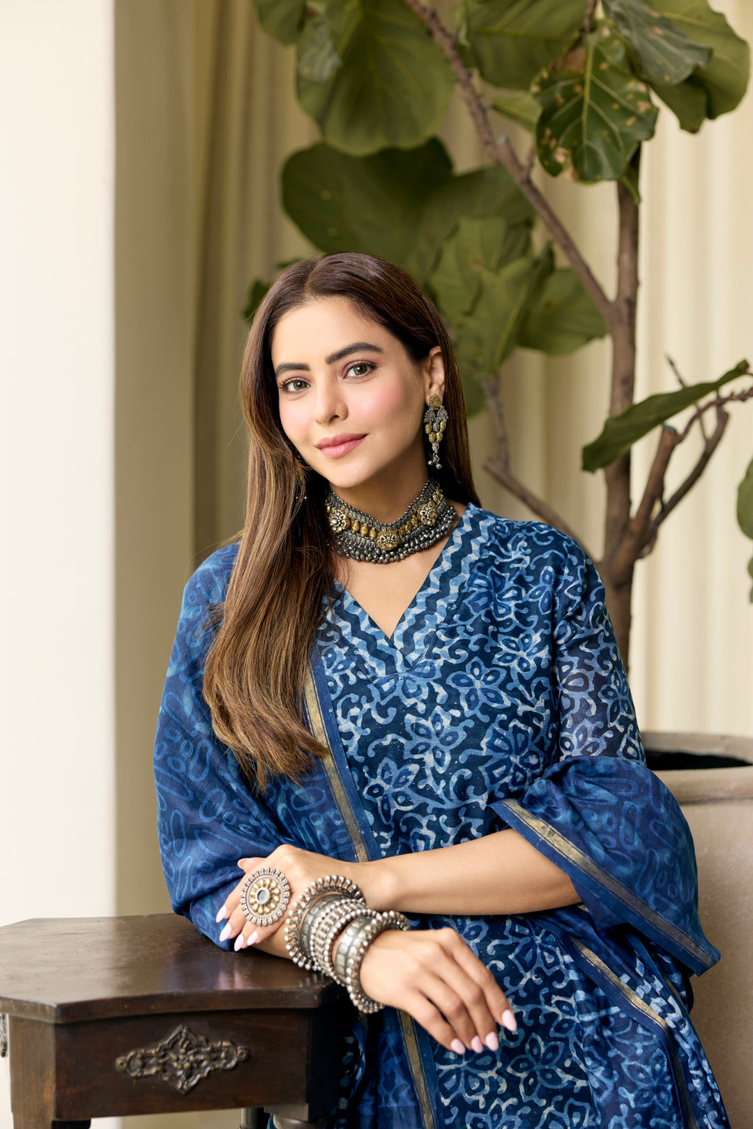 Ananya Blue Chanderi Dabu Suit Set