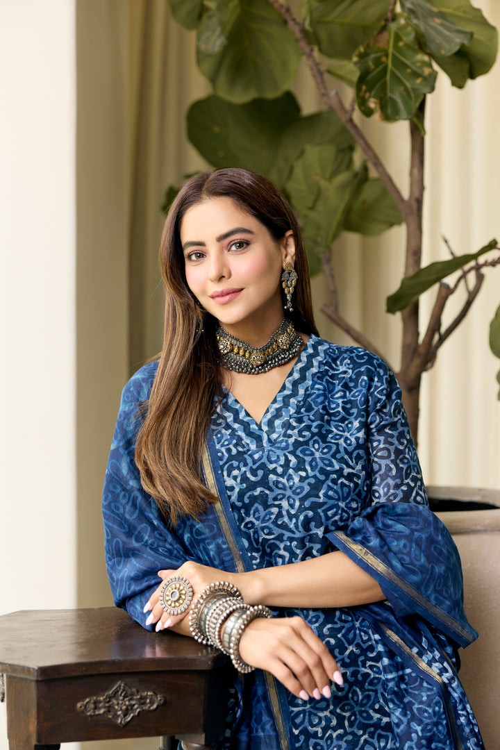 Ananya Blue Chanderi Dabu Suit Set