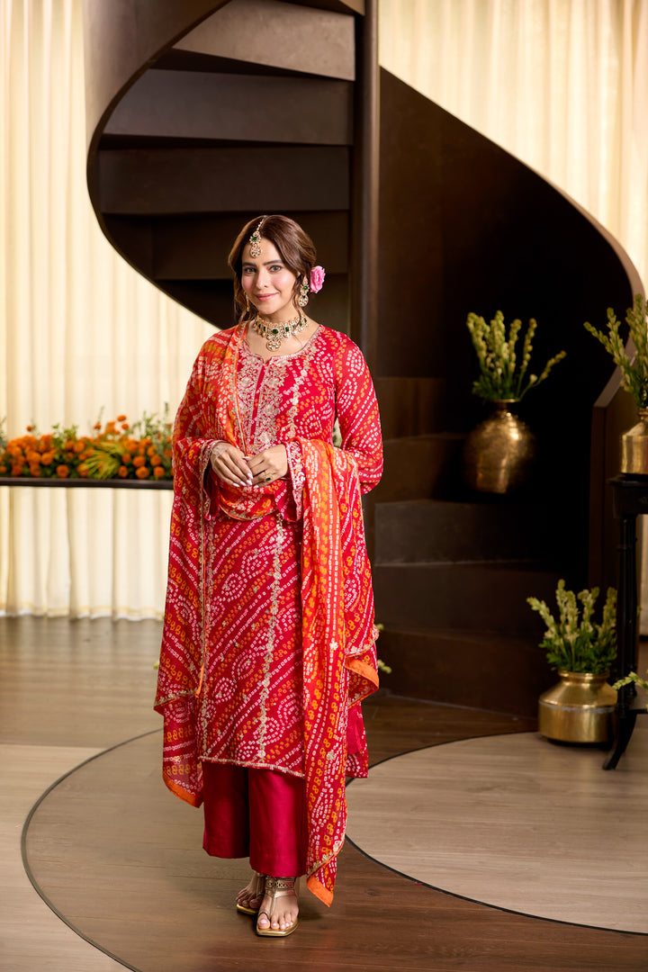 Komal Red Bandhej Suit Set