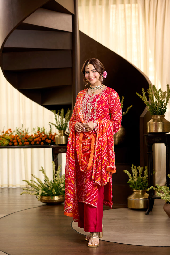 Komal Red Bandhej Suit Set