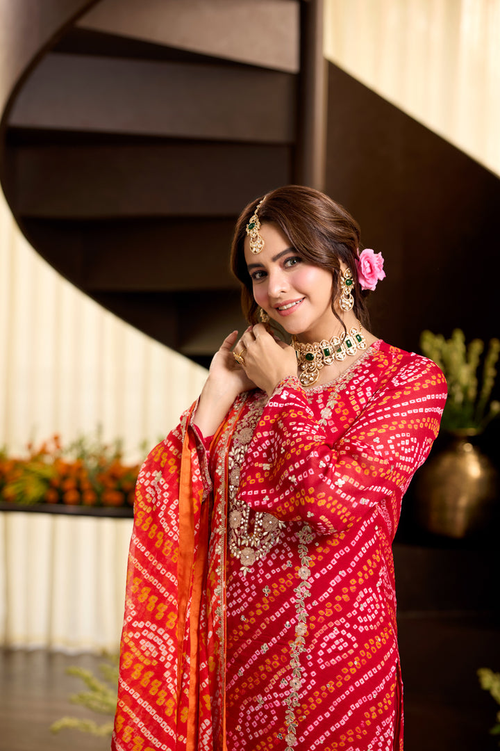 Komal Red Bandhej Suit Set