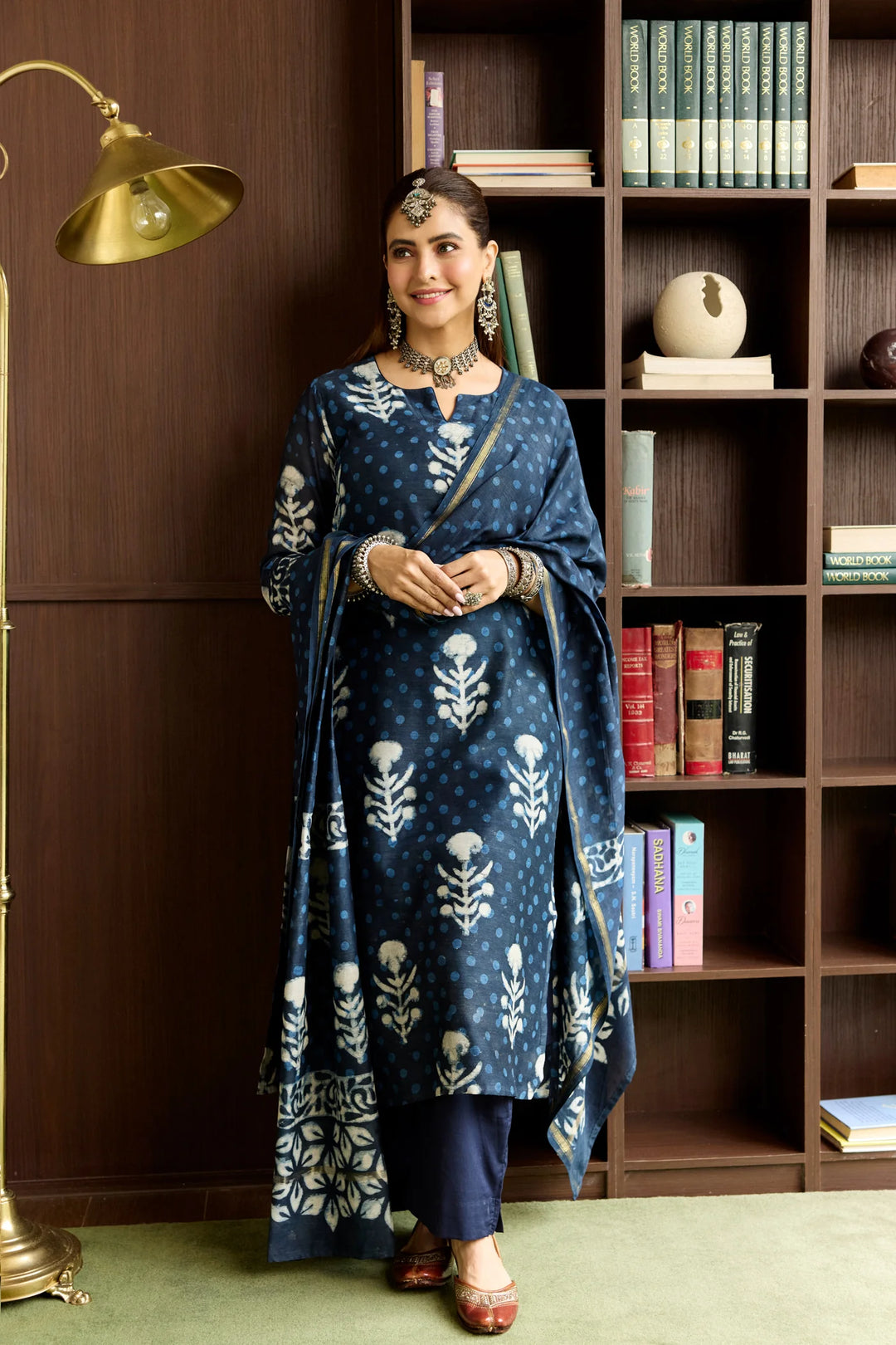 Unstitched - Kashish Blue Chanderi Dabu Suit Set