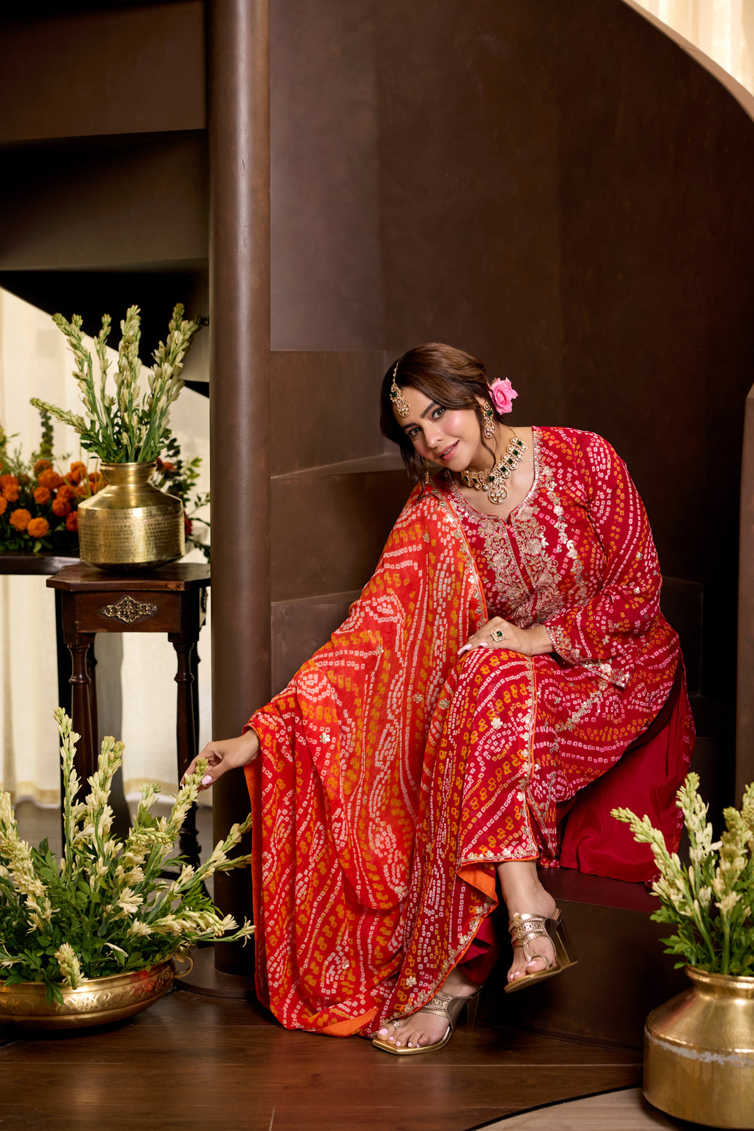 Komal Red Bandhej Suit Set