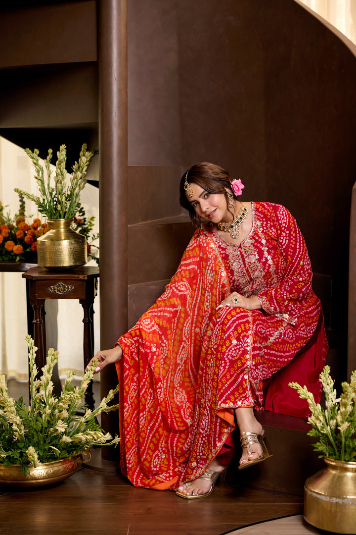 Komal Red Bandhej Suit Set