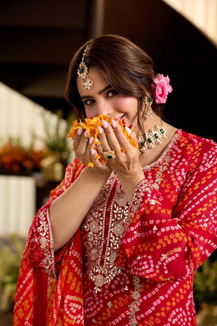 Komal Red Bandhej Suit Set