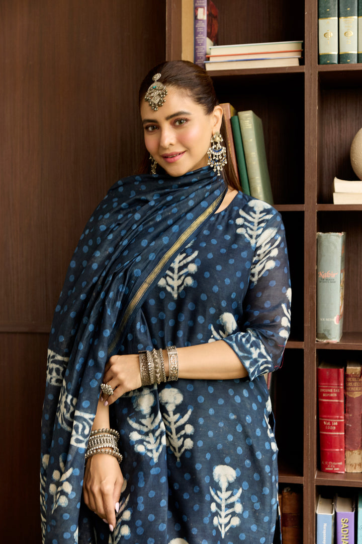 Kashish Blue Chanderi Dabu Suit Set