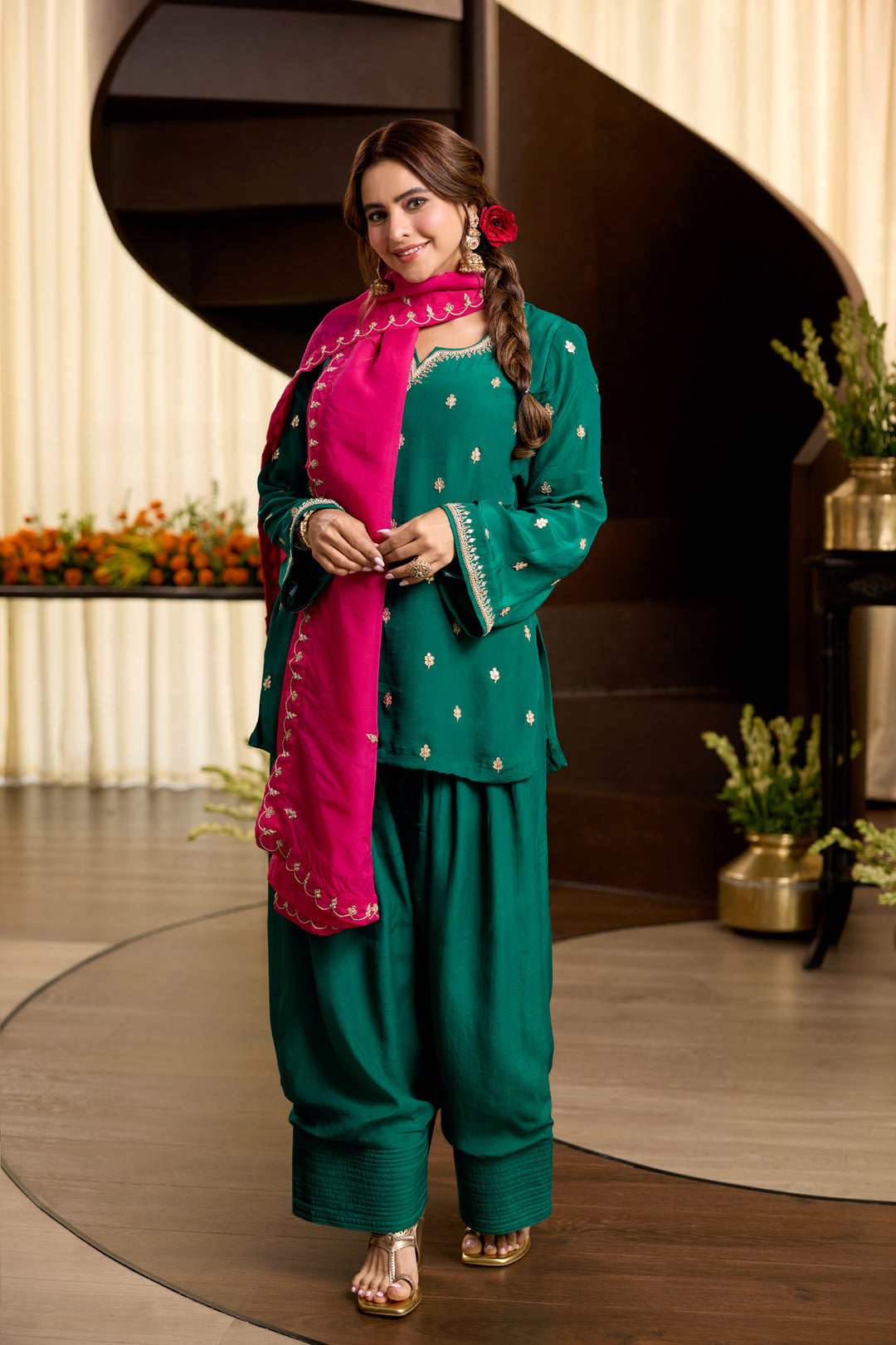 Sureeli Green Crepe Farshi Set