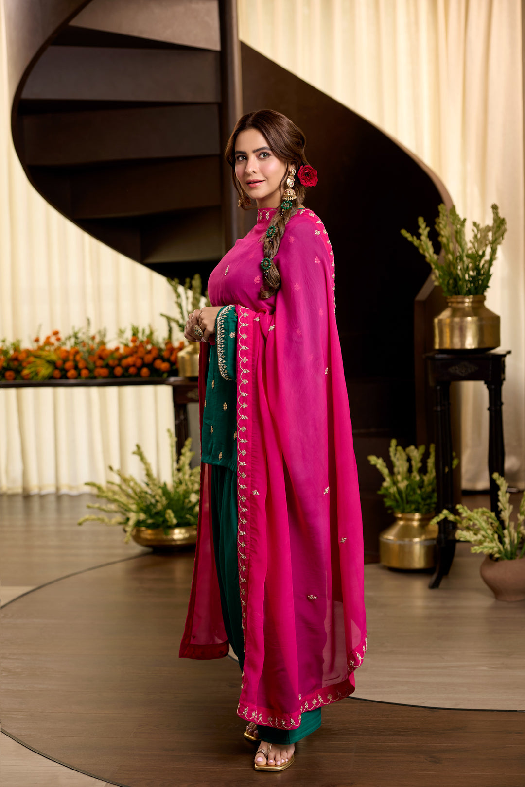 Sureeli Green Crepe Farshi Set
