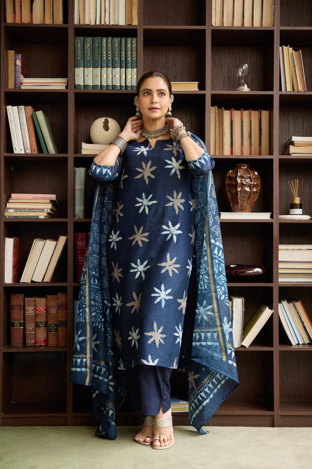 Vrishti Blue Chanderi Dabu Suit Set