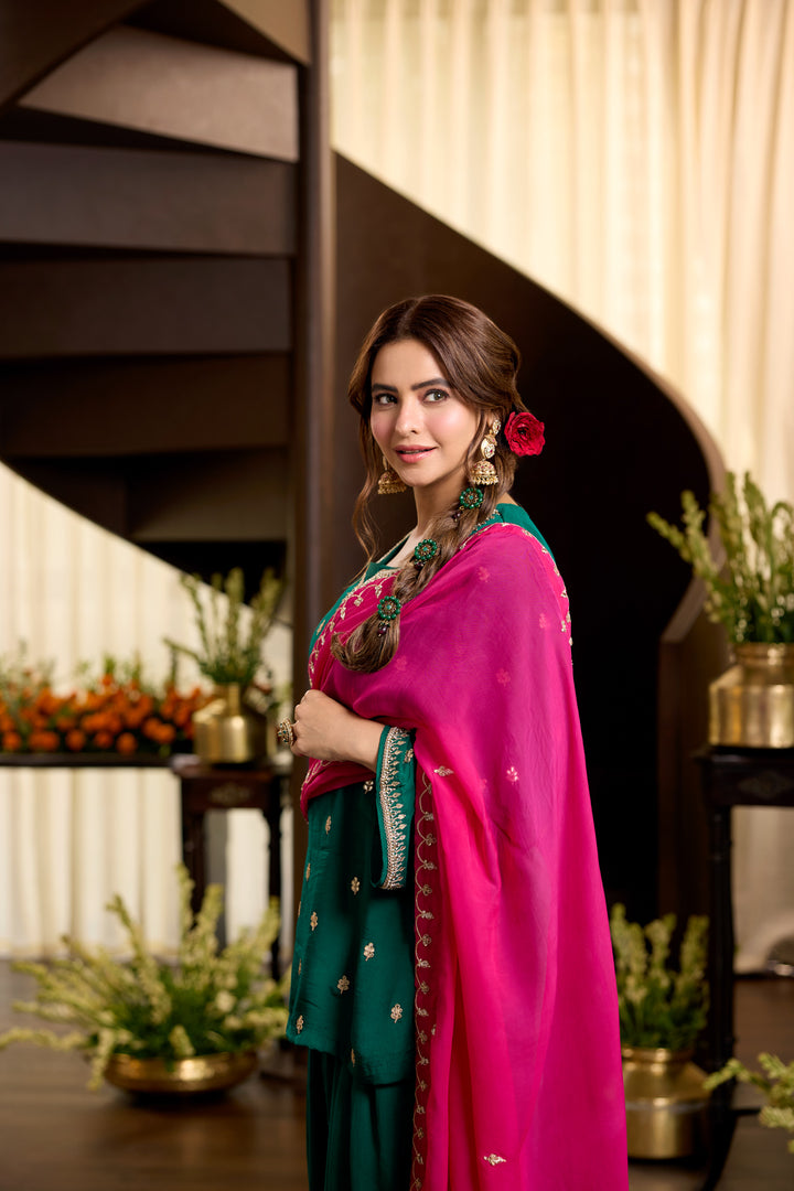 Sureeli Green Crepe Farshi Set