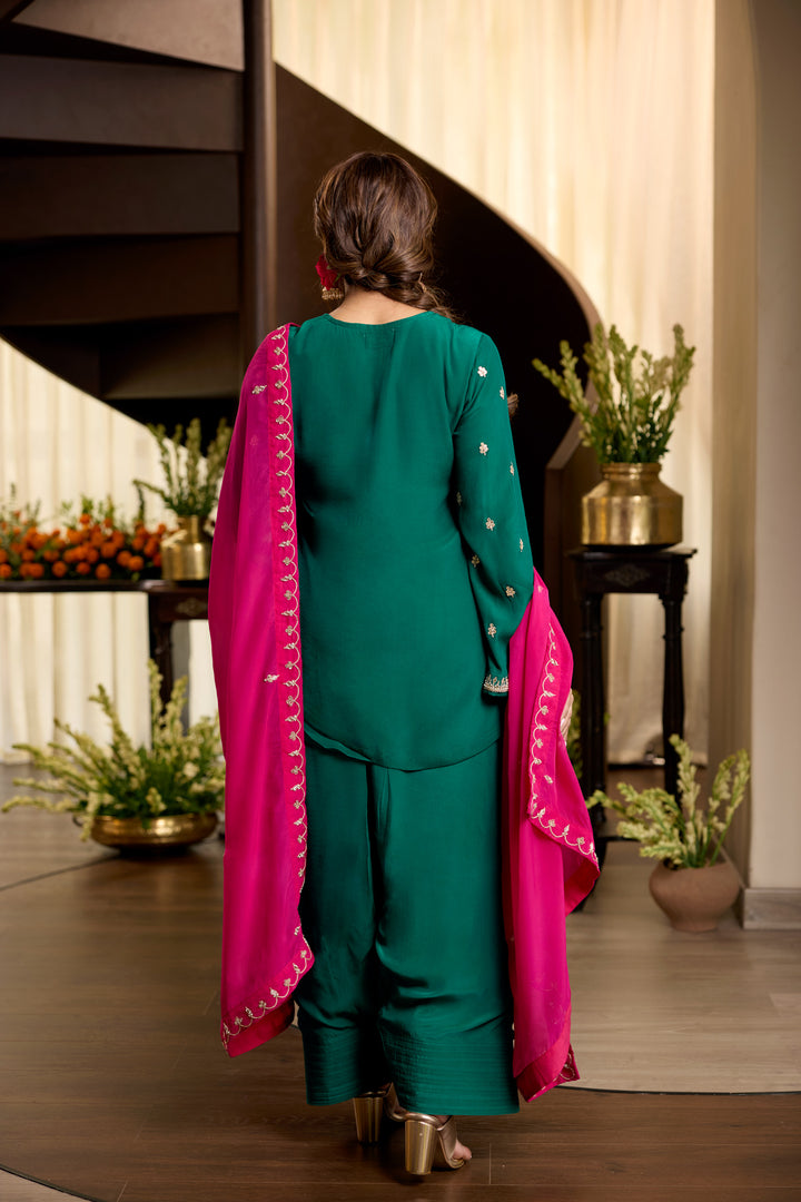 Sureeli Green Crepe Farshi Set