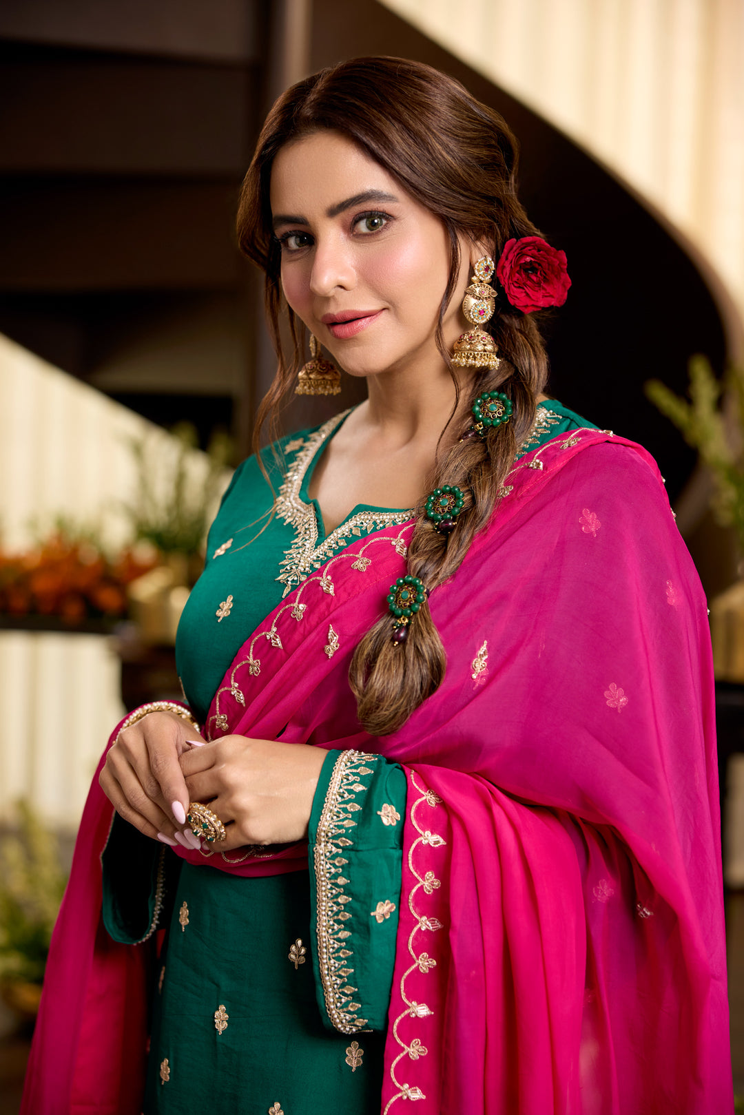 Sureeli Green Crepe Farshi Set