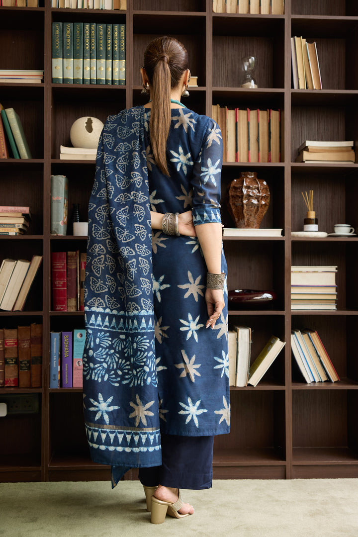 Vrishti Blue Chanderi Dabu Suit Set