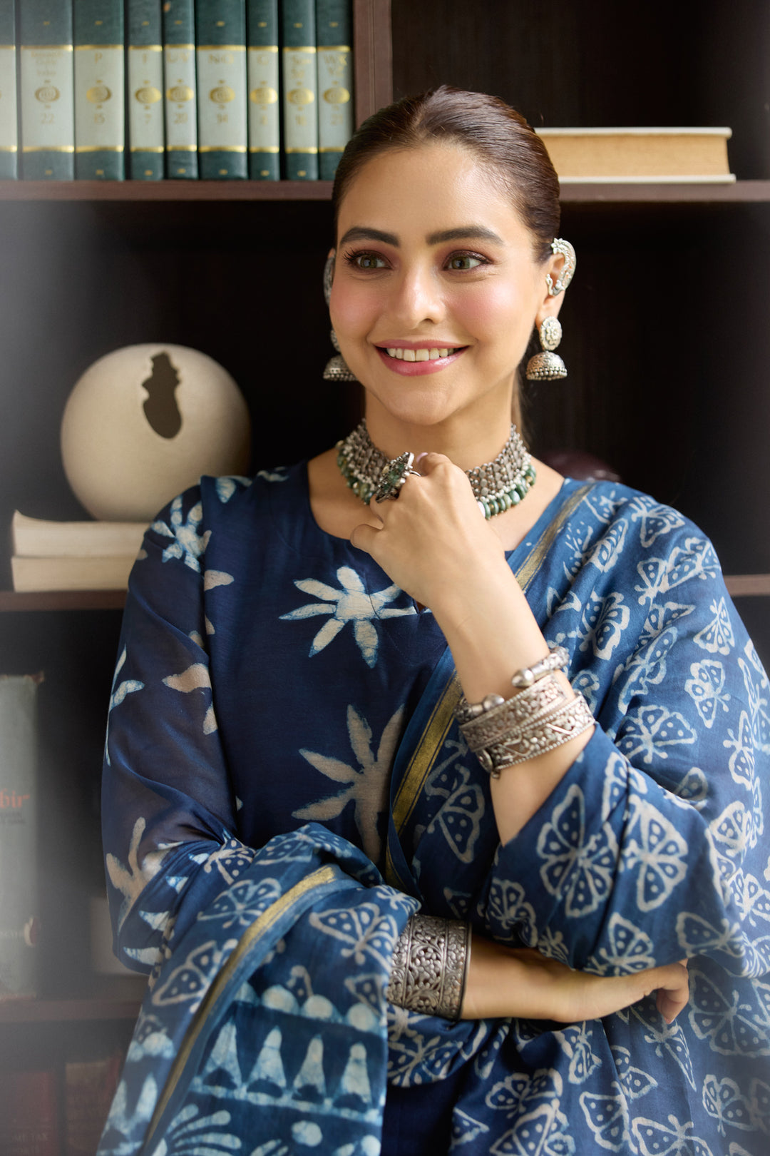 Vrishti Blue Chanderi Dabu Suit Set