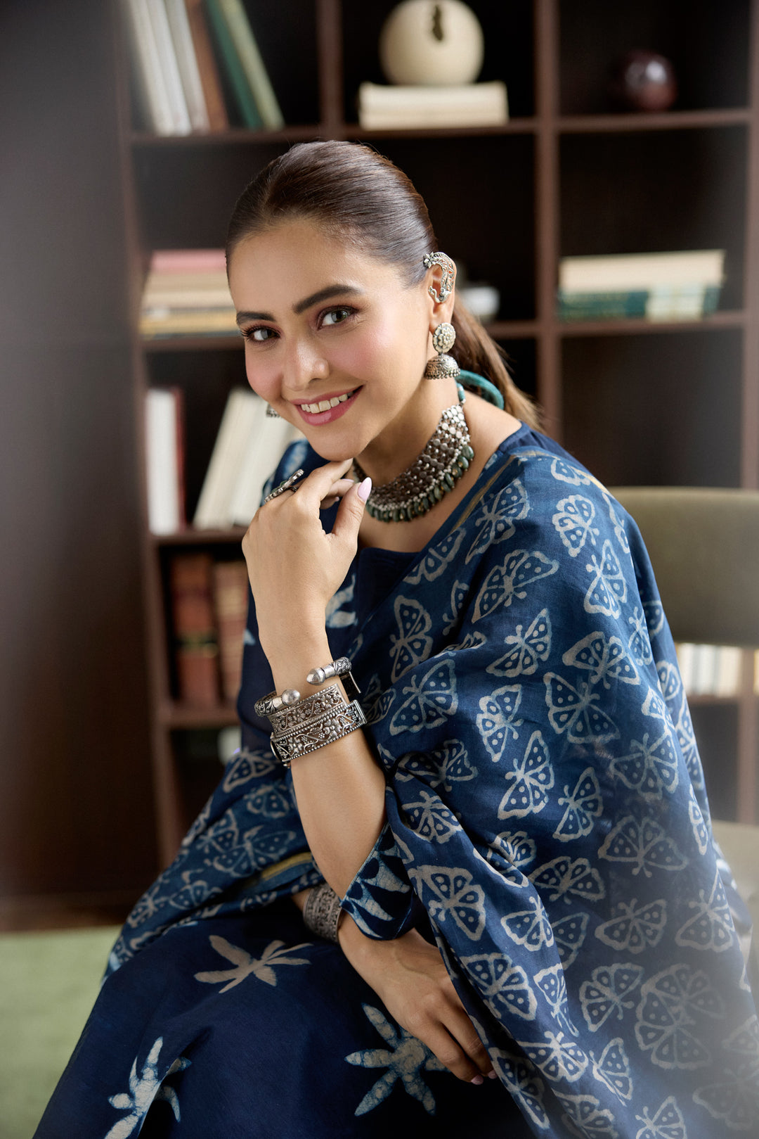 Vrishti Blue Chanderi Dabu Suit Set