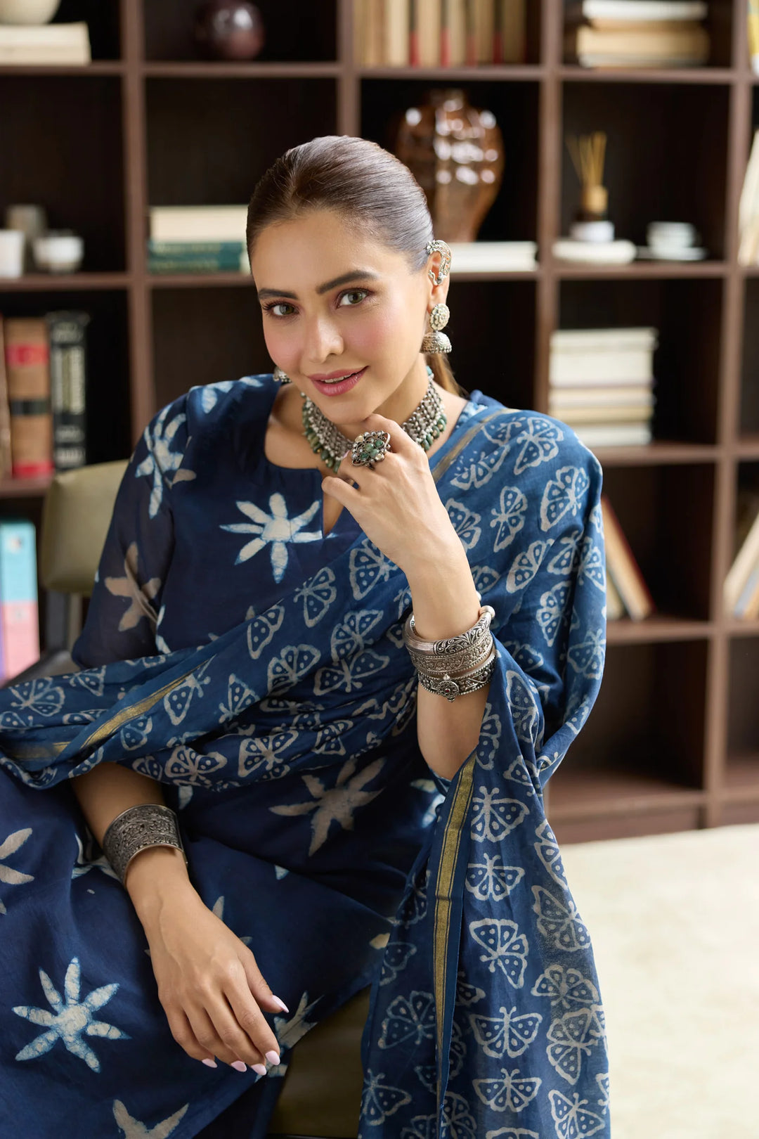 Unstitched - Vrishti Blue Chanderi Dabu Suit Set