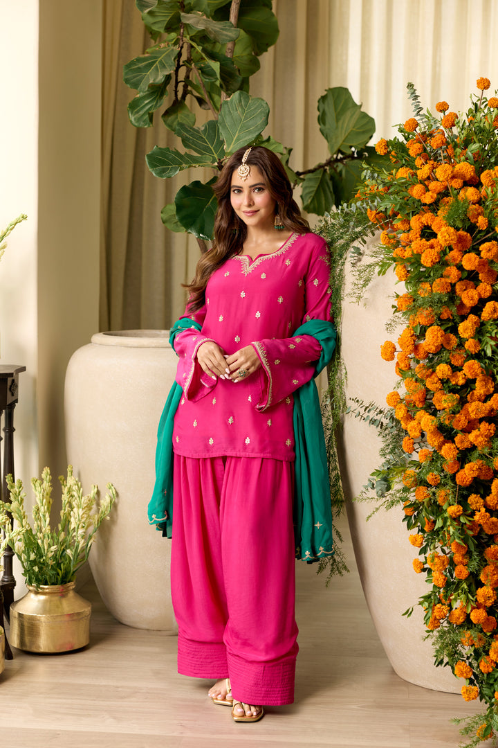 Rubina Pink Crepe Farshi Set