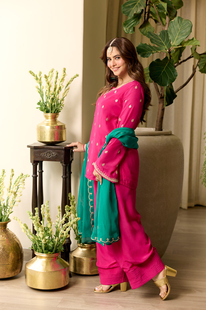 Rubina Pink Crepe Farshi Set