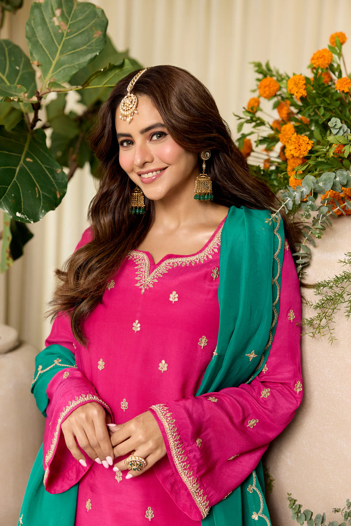 Rubina Pink Crepe Farshi Set