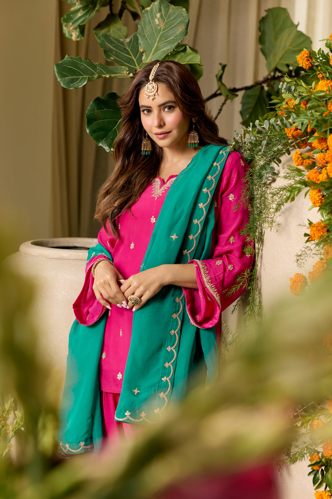 Rubina Pink Crepe Farshi Set
