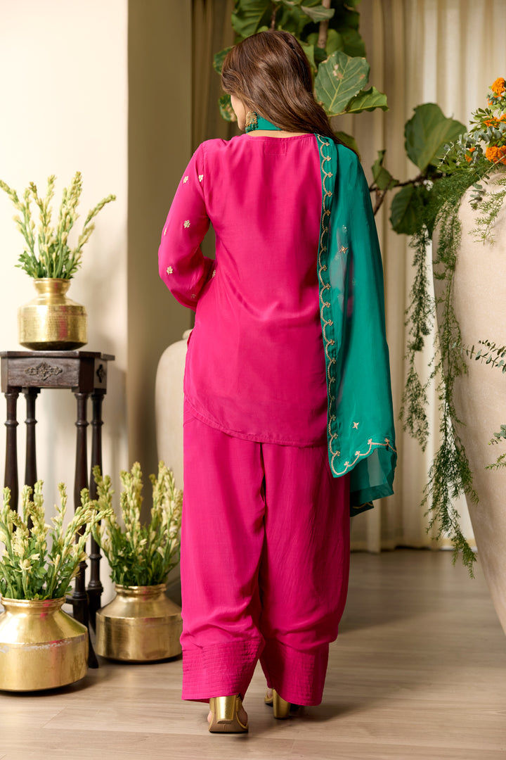 Rubina Pink Crepe Farshi Set
