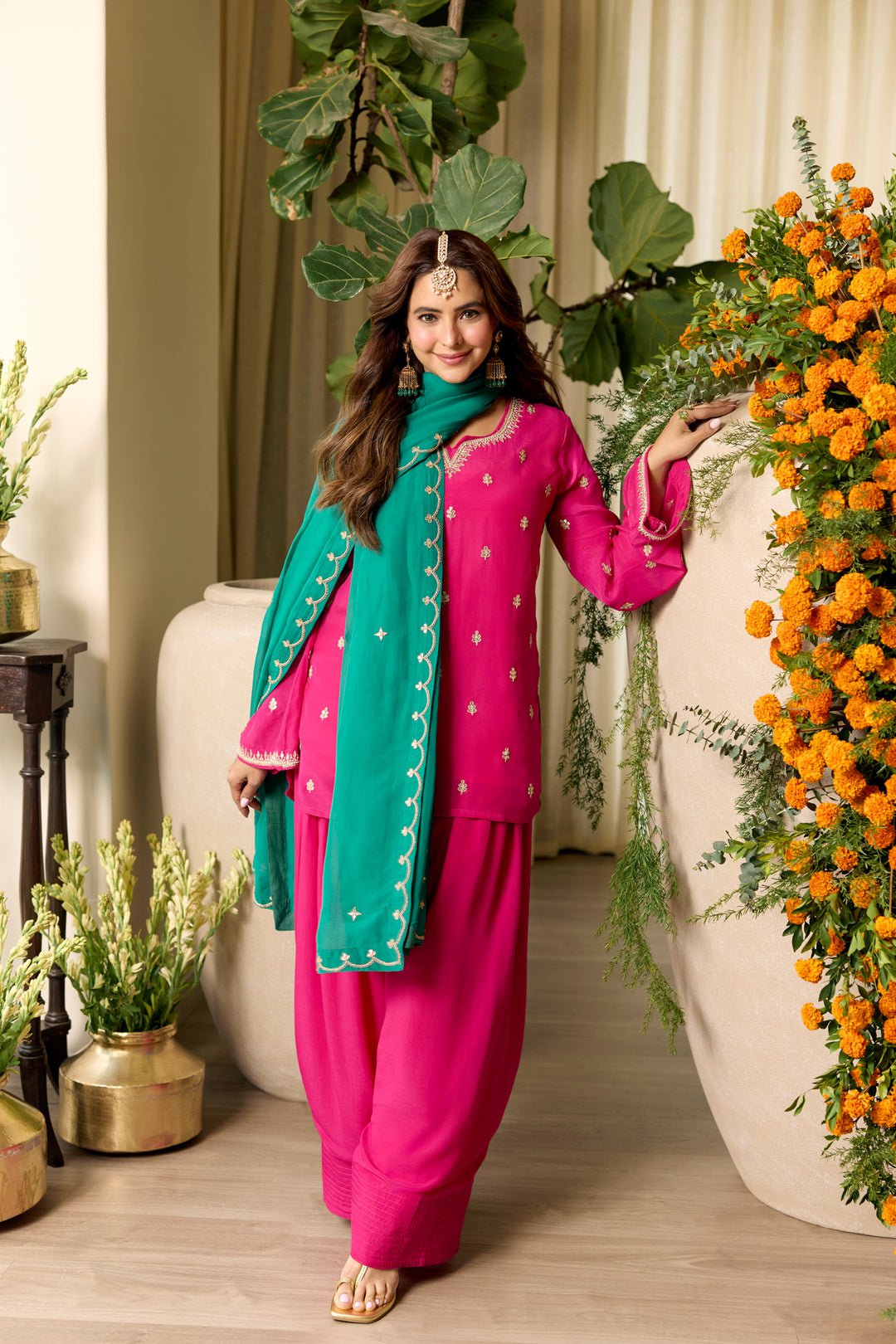 Rubina Pink Crepe Farshi Set