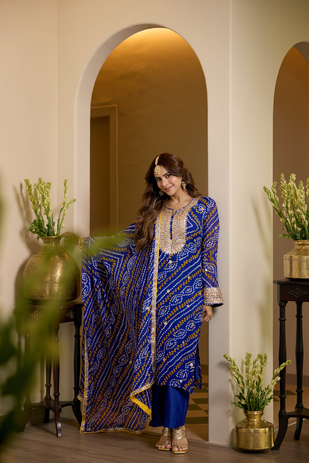 Renuka Blue Bandhej Suit set