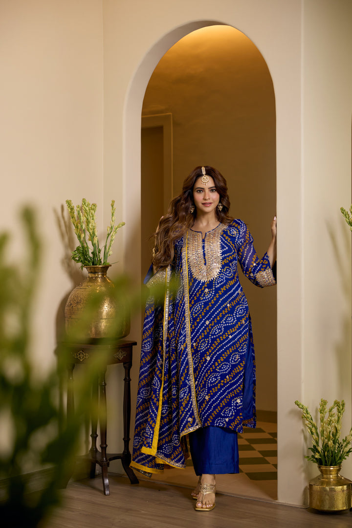 Renuka Blue Bandhej Suit set