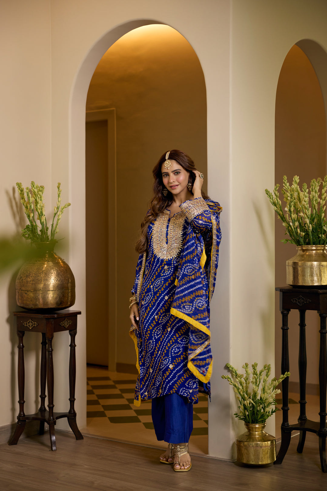 Renuka Blue Bandhej Suit set