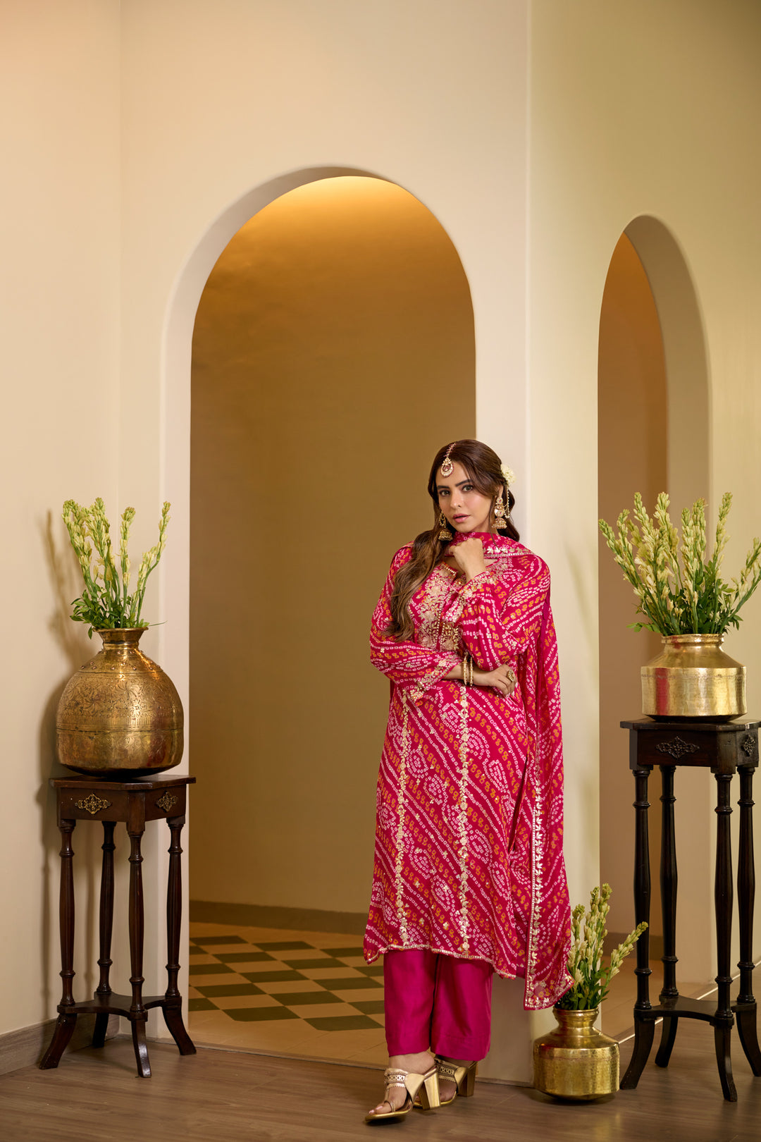 Moksha Red Rani Bandhej Suit Set