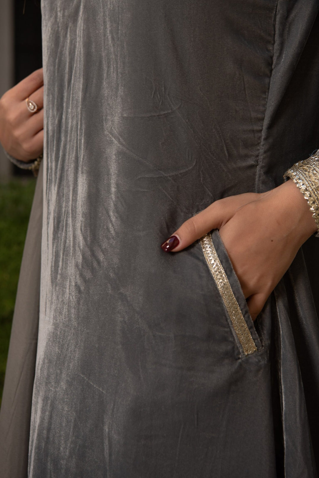 Dreamy Grey Velvet A-Line Suit Set DIMPLE DESIGN STUDIO Dreamy Grey Velvet A-Line Suit Set DIMPLE DESIGN STUDIO