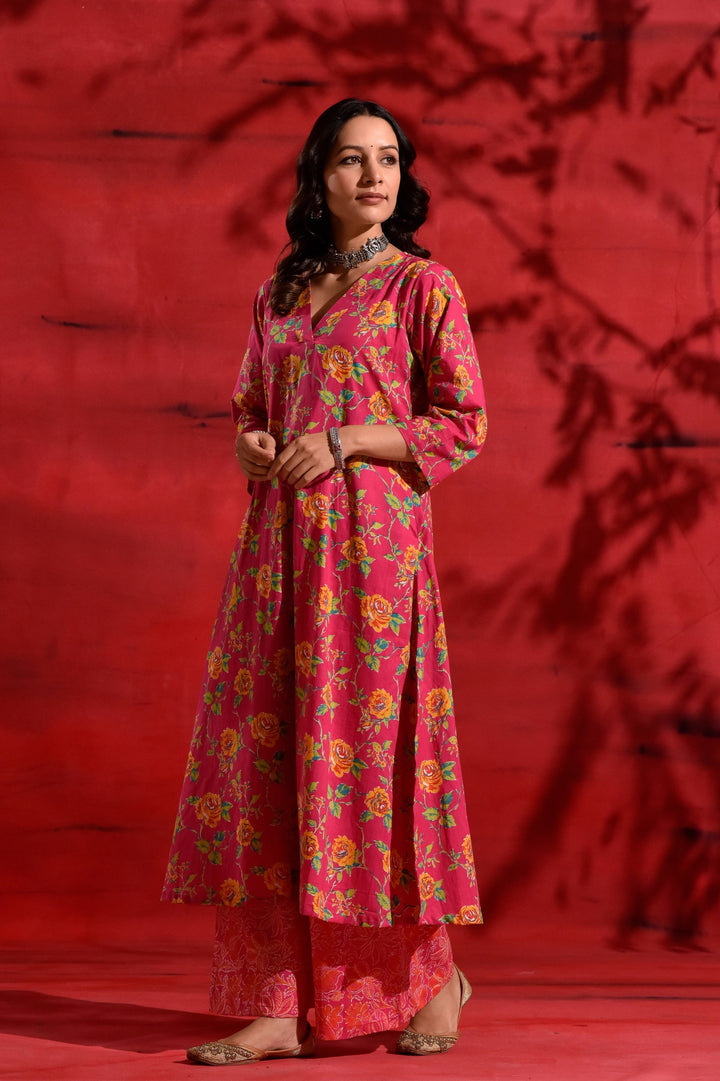 Pink A-line kurta set