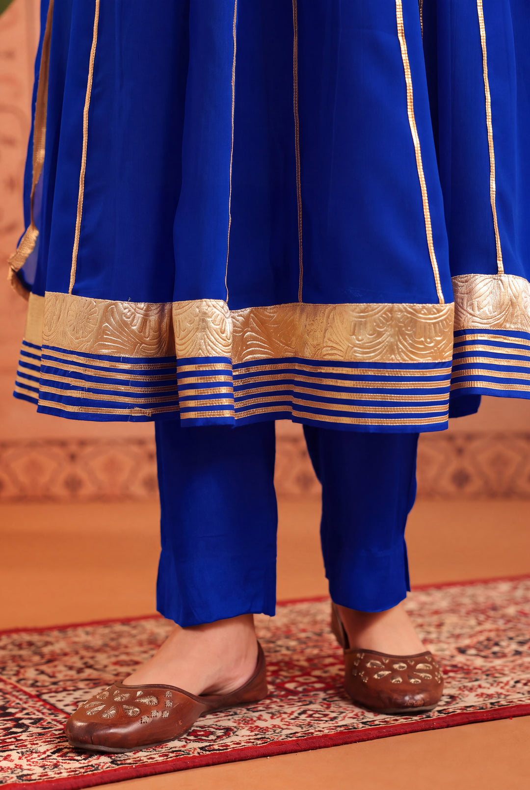Peacock Blue Gota Georgette Anarkali Set