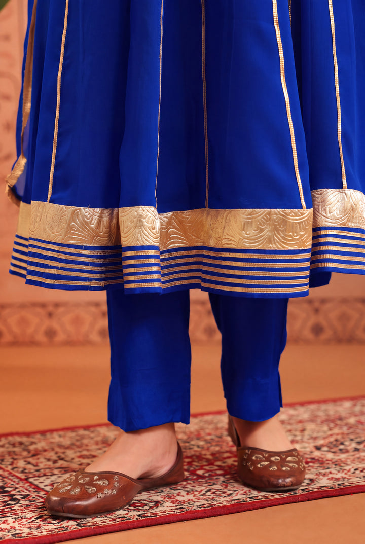 Peacock Blue Gota Georgette Anarkali Set