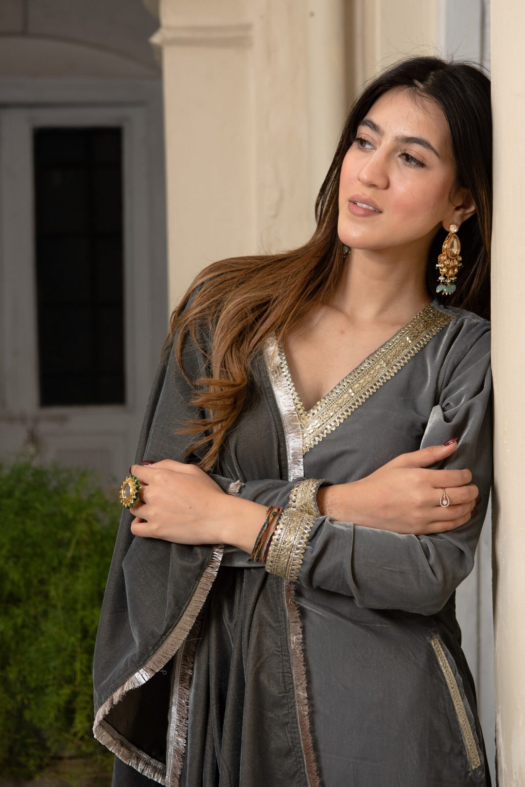 Dreamy Grey Velvet A-Line Suit Set DIMPLE DESIGN STUDIO Dreamy Grey Velvet A-Line Suit Set DIMPLE DESIGN STUDIO