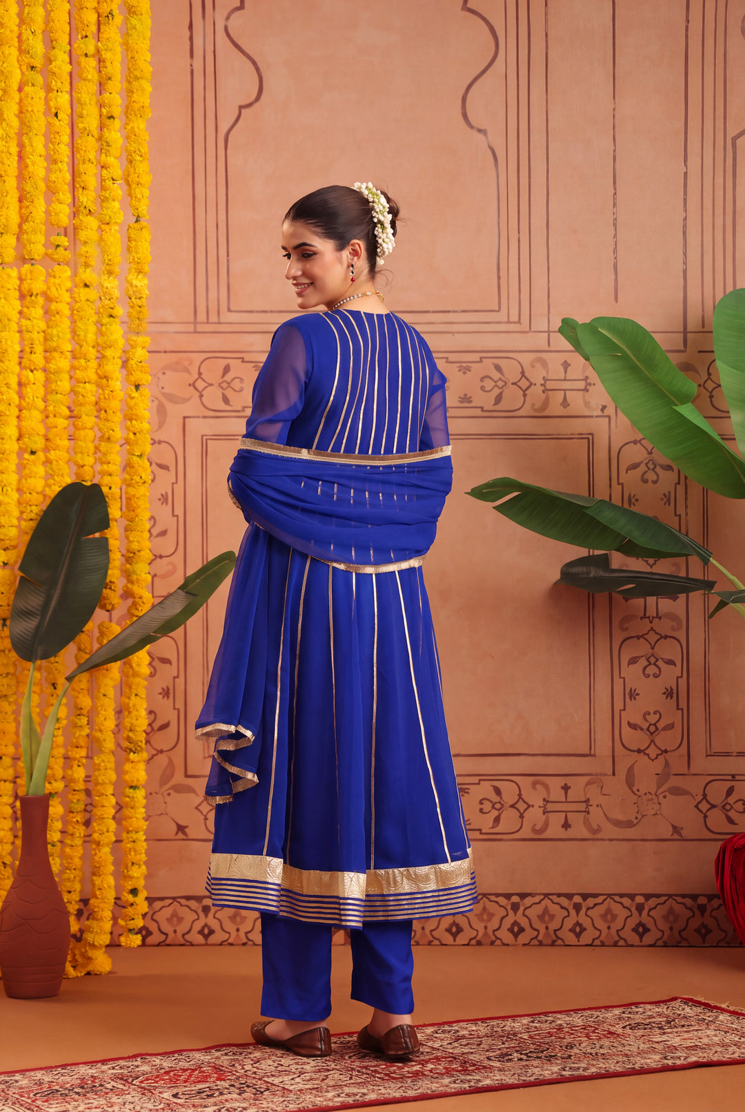Peacock Blue Gota Georgette Anarkali Set