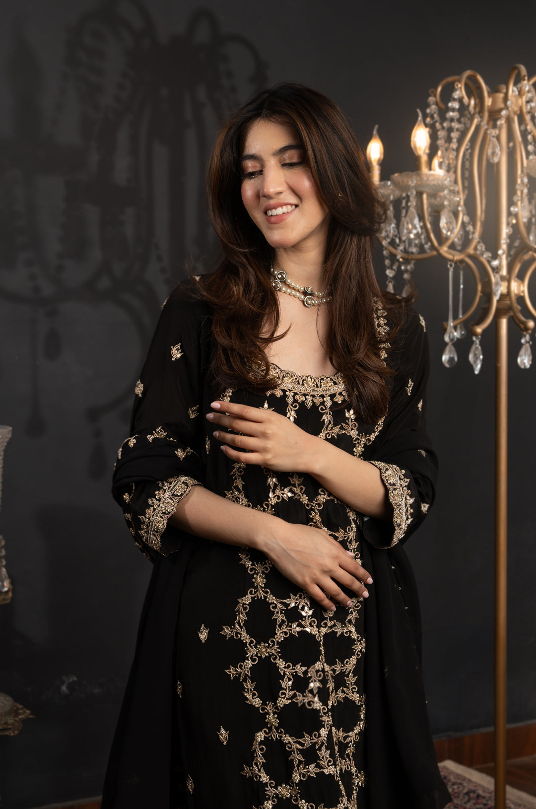 Black Crepe Zardozi Suit Set DIMPLE DESIGN STUDIO Black Crepe Zardozi Suit Set DIMPLE DESIGN STUDIO