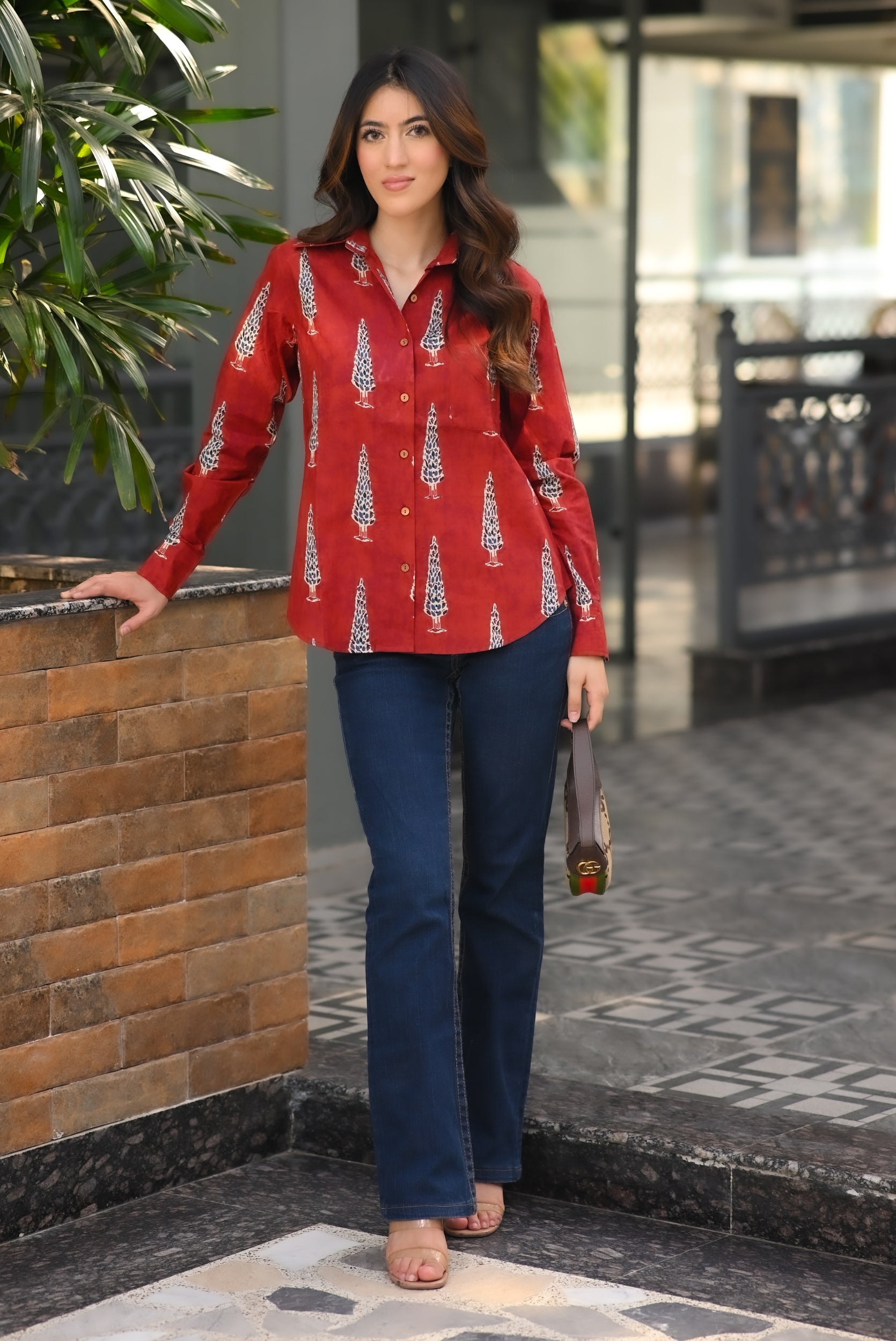 Carmine Red Cotton Shirt – DIMPLE DESIGN STUDIO