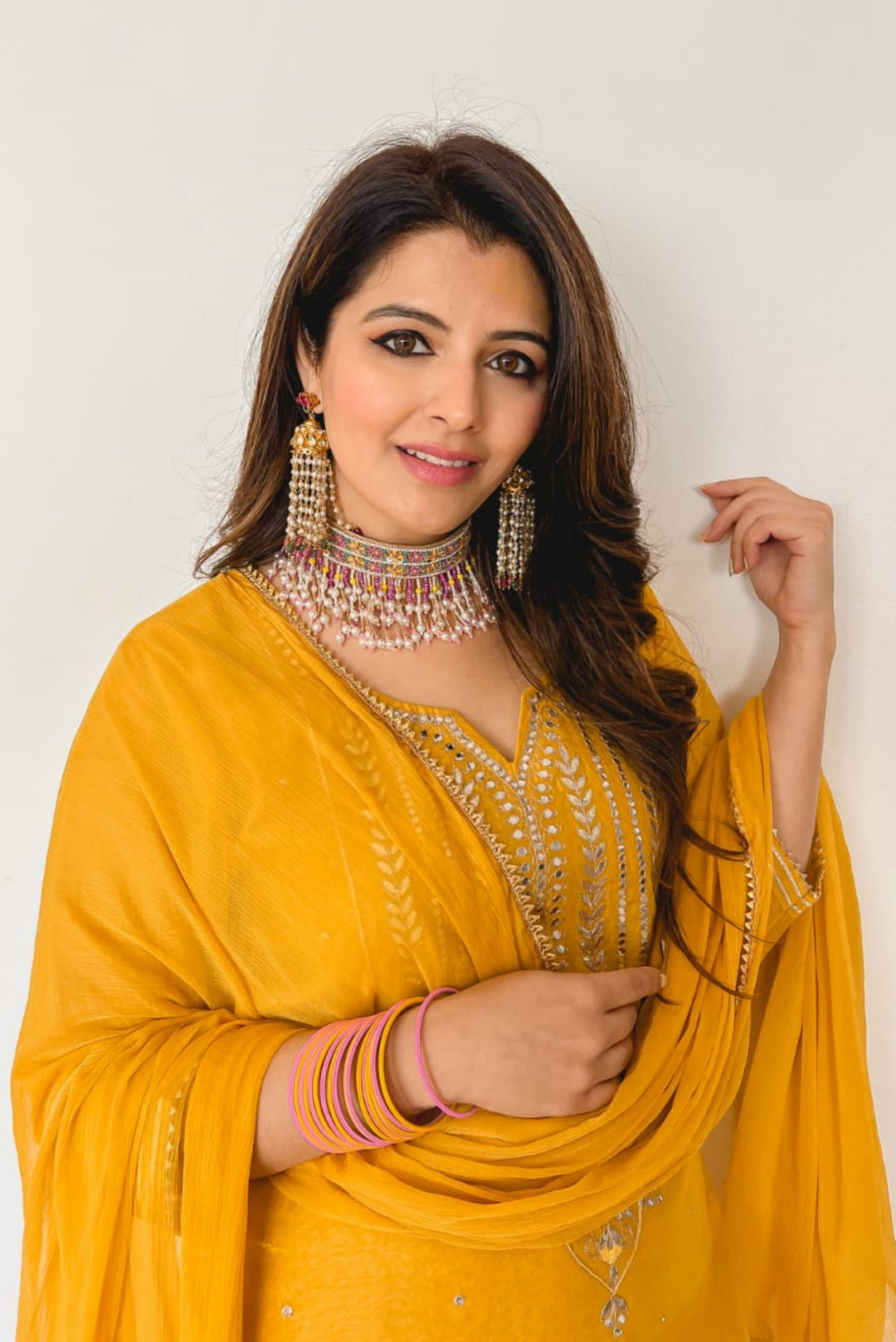 Mustard Chanderi Aari Set