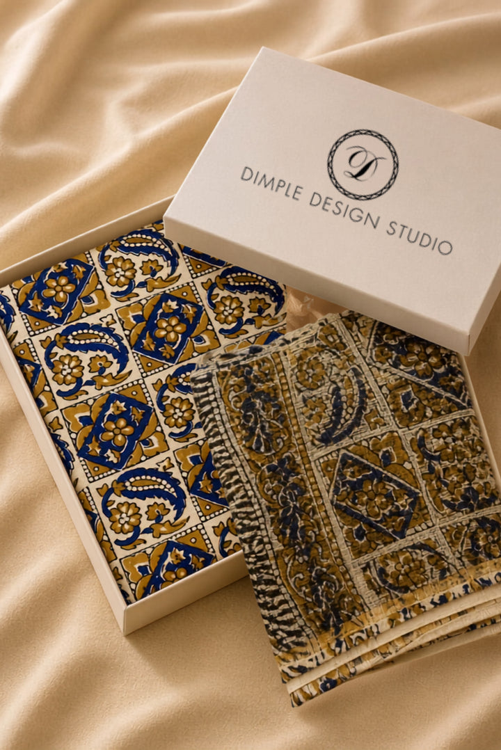 Unstitched - Beige Paisley Cotton Suit Set