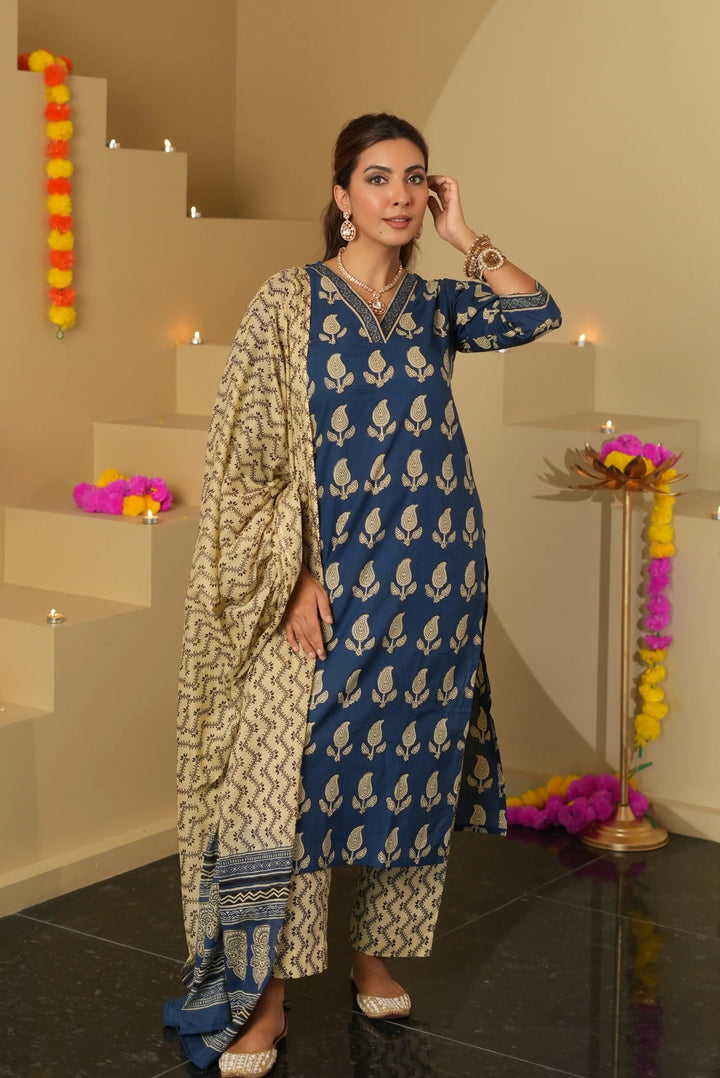 Unstitched - Blue Kimaya Suit Set