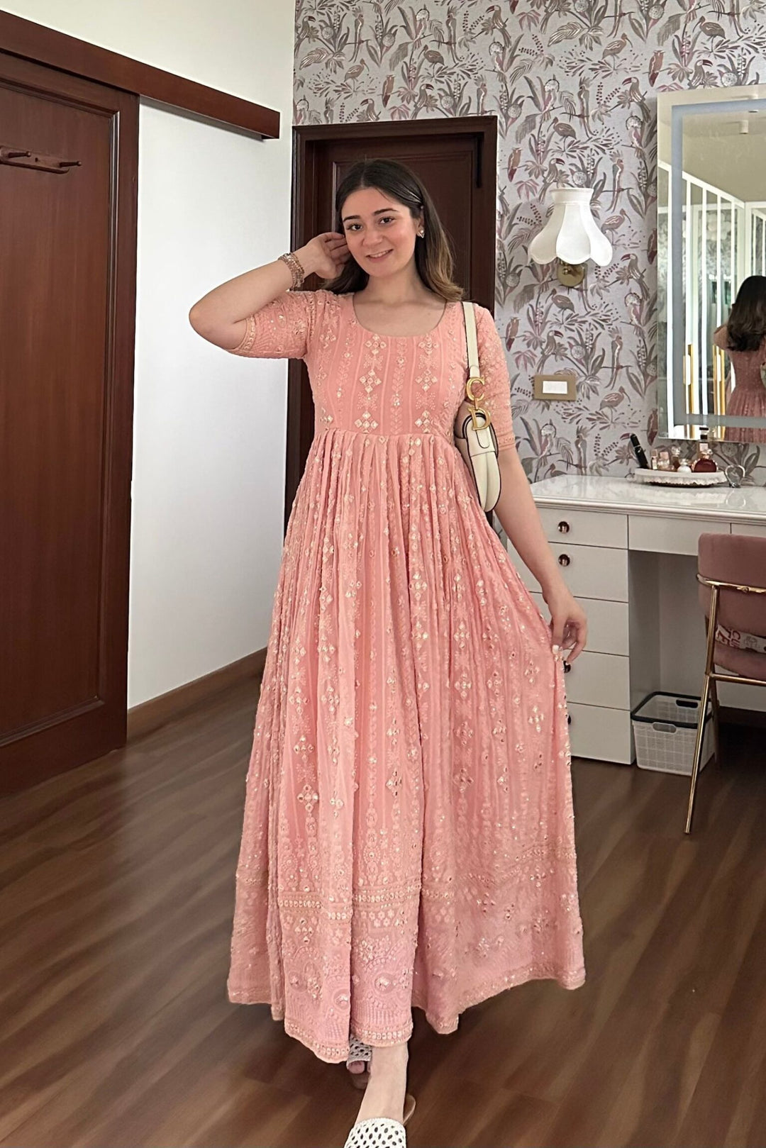 Peach Chikankari Dress DIMPLE DESIGN STUDIO Peach Chikankari Dress DIMPLE DESIGN STUDIO