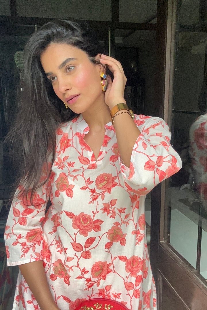 Peach Floral Kurta
