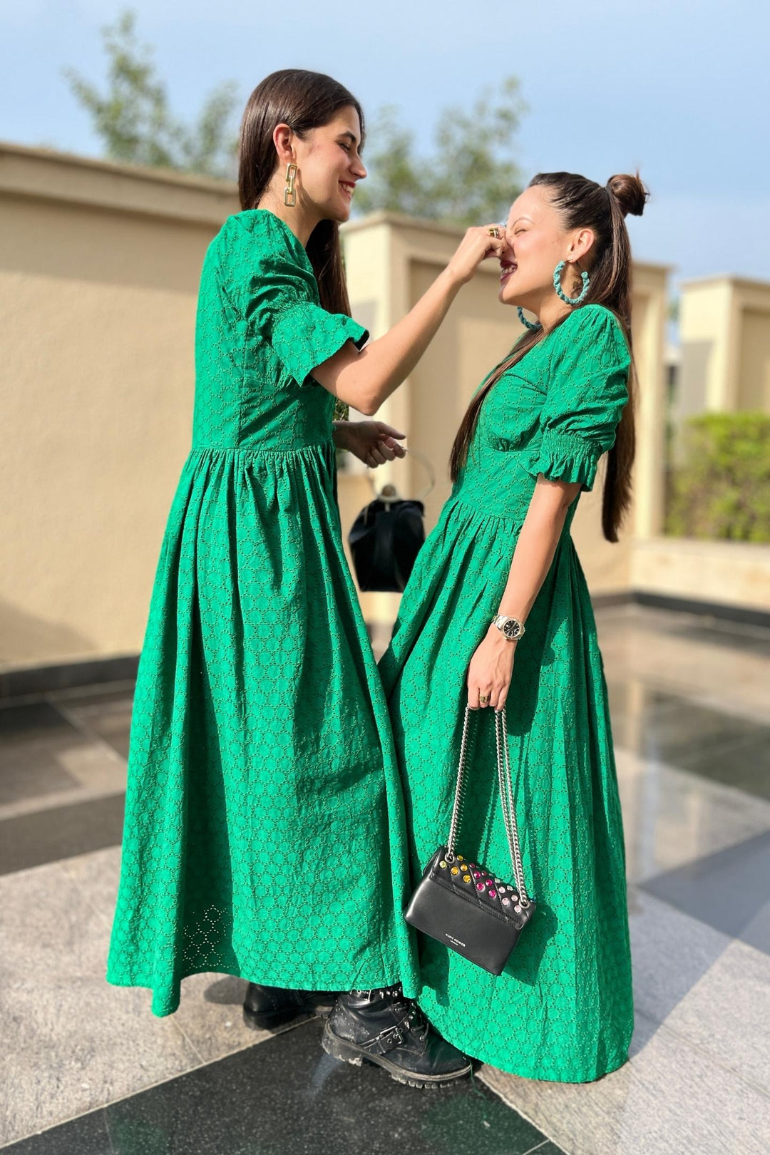 Green Schiffli Cotton Dress DIMPLE DESIGN STUDIO Green Schiffli Cotton Dress DIMPLE DESIGN STUDIO